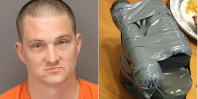 James John Hall, of Zephyrhills, Florida, left; pipe bomb