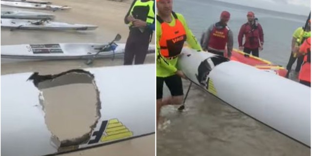 An Australian teenager was sent flying into the water after a shark attacked his surf ski.