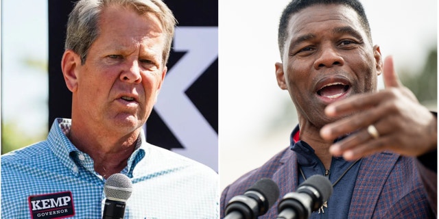 (L) Georgia Gov. Brian Kemp (R) GOP Senate Candidate Herschel Walker