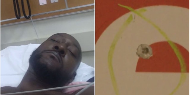 Quinzel Kane, 35, credits the asthma inhaler in his pocket for saving his life after being shot by a stray bullet