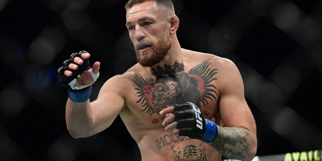 Conor McGregor fights Dustin Poirier during UFC 264 at T-Mobile Arena July 10, 2021, in Las Vegas.