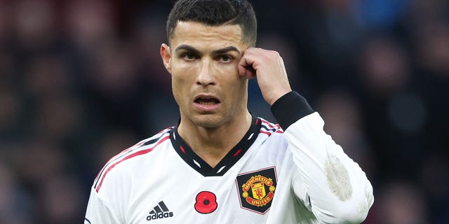 Cristiano Ronaldo of Manchester United during the Premier League match between Aston Villa and Manchester United at Villa Park on Nov. 6, 2022 in Birmingham, United Kingdom.