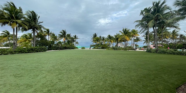 The Palm Lawn at Baha Mar has a waterfront view. It is where Crypto Bahamas guests gathered for "Sunrise Yoga" sessions during the April conference.