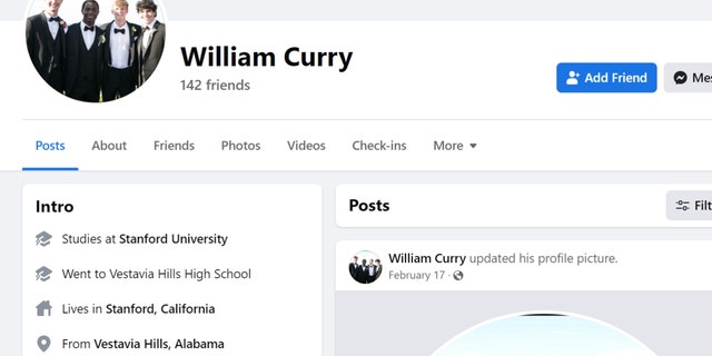 William Curry listed himself as a Stanford student from Alabama on his Tinder, Facebook and Instagram profiles.
