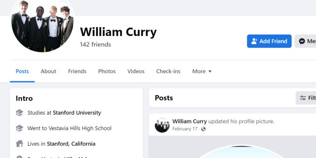 William Curry listed himself as a Stanford student from Alabama on his Tinder, Facebook and Instagram profiles.