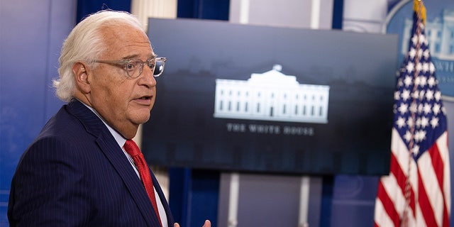 David Friedman, U.S. Ambassador to Israel speaks during a briefing at the White House Aug. 13, 2020, in Washington, D.C.