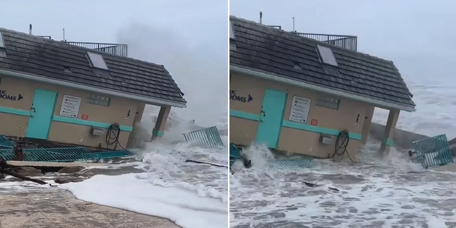 Waves can be seen crashing into the side of a building in Daytona Beach Shores on Nov. 9.