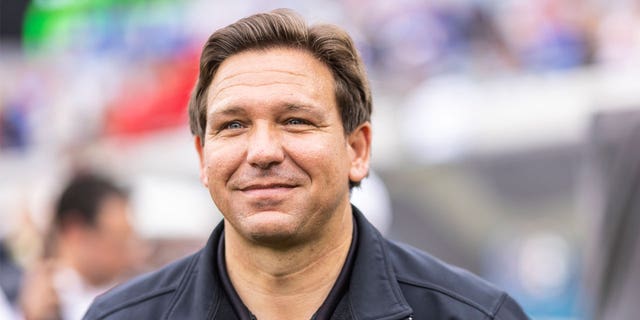 Florida Governor Ron DeSantis looks on before the start of a game between the Georgia Bulldogs and the Florida Gators at TIAA Bank Field on October 29, 2022 in Jacksonville, Florida.