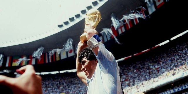 Diego Maradona celebrates Argentina's win in 1986.