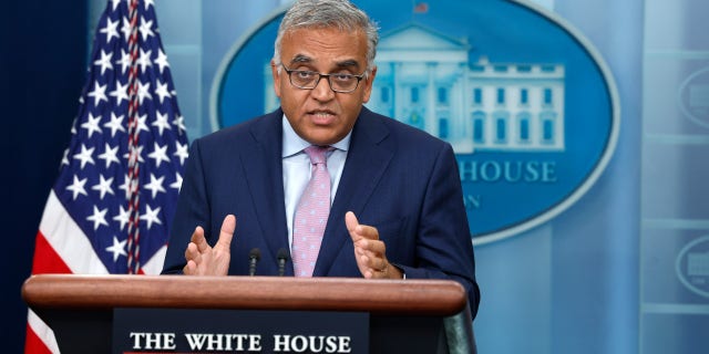 Coronavirus Response Coordinator Dr. Ashish Jha speaks during a daily news briefing at the White House on Oct. 25, 2022.