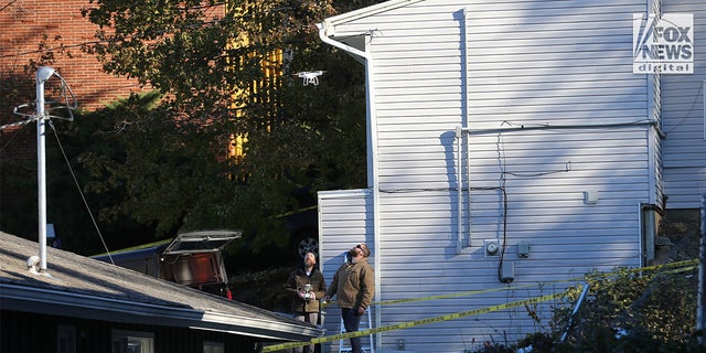 Investigators fly a drone over the home in Moscow, Idaho on Friday, November 18, 2022, where a quadruple murder took place last weekend.