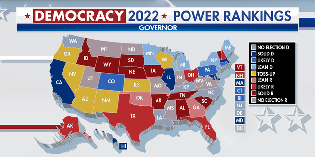 Fox News Power Ranking indicating which way each state is likely to vote for governor.