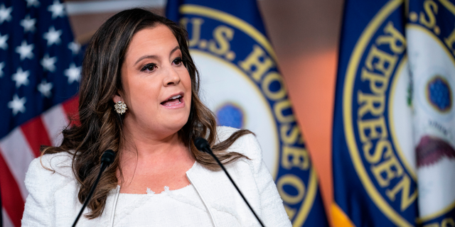 Rep. Elise Stefanik, R-NY, speaks during a news conference on the FBI search of former President Trump's home in Florida with members of the House Intelligence Committee at the U.S. Capitol in Washington, D.C., Aug. 12, 2022. 