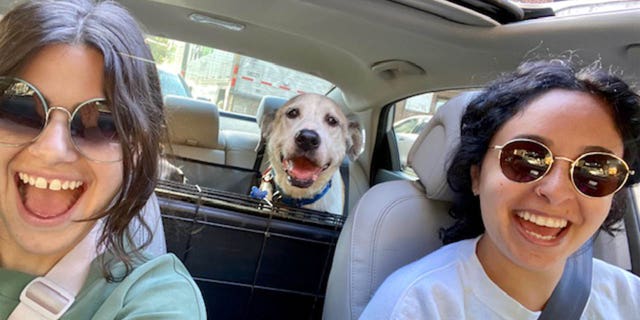 Ethel Mertz's foster parent (right), Laura Lutz, poses with Ethel in the car.