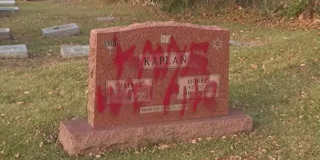 Antisemitism spray painted on headstones