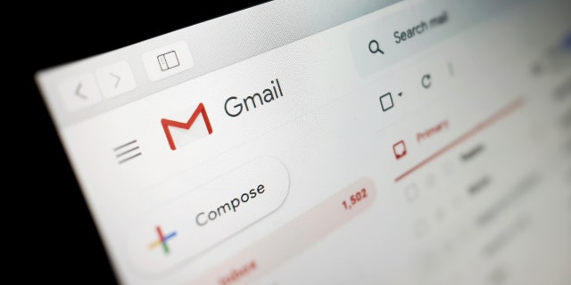 Een weergave van de Google Gmail-interface op een laptop, 14 januari 2020.