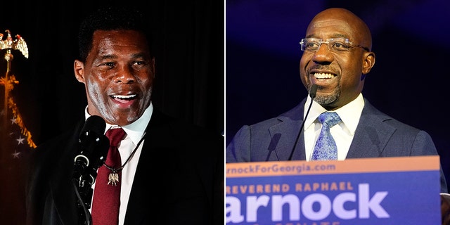 Republican U.S. Senate candidate Herschel Walker (left) will face off against Democratic Sen. Raphael Warnock (right) in Georgia's runoff election for U.S. Senate on Dec. 6. 