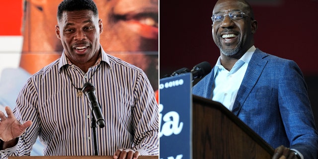 Georgia Republican Senate candidate Herschel Walker, left, and incumbent Georgia Sen. Raphael Warnock, right.