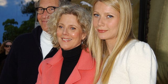 Bruce Paltrow, left, Blythe Danner, center, and Gwyneth Paltrow pose on the red carpet together in 2002, months before Bruce's death.
