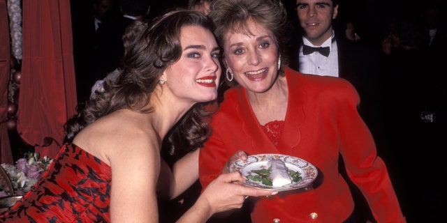 Brooke Shields poses with Barbara Walters in 1991, 10 years after her sit-down interview.