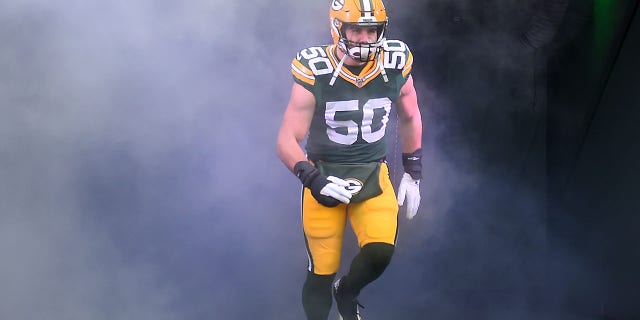 Blake Martinez of the Green Bay Packers takes the field prior to a game against the Washington Redskins at Lambeau Field Dec 8, 2019, in Green Bay, Wis.