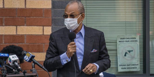 The Rev. Calvin Butts of Abyssinian Baptist Church speaks in New York City on Sept. 25, 2020.