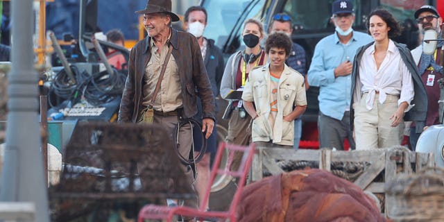 Harrison Ford and Phoebe Waller-Bridge are seen on the set of "Indiana Jones 5" in Sicily, Italy.