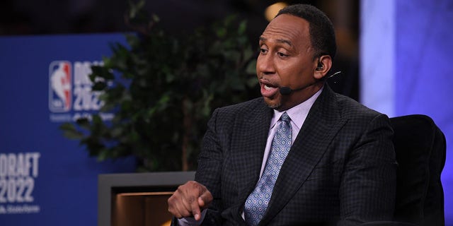 ESPN Analyst Stephen A. Smith reports on the 2022 NBA Draft June 23, 2022, at Barclays Center in Brooklyn, N.Y. 