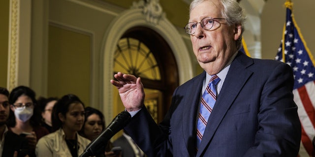 Senate Minority Leader Mitch McConnell, a Republican from Kentucky, speaks during a news conference following the weekly Republican caucus luncheon on Sept. 28, 2022.
