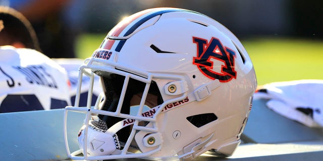 An Auburn Tigers football helmet during the Saturday afternoon college football game between the University of Georgia Bulldogs and the Auburn Tigers on Oct. 8, 2022 in Athens, Georgia.