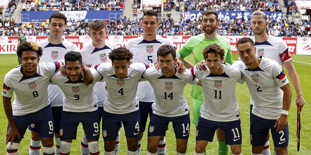 (Top row from left to right) Gio Reyna of the US Men's National Team, Sam Vines of the US Men's National Team, Aaron Long of the US Men's National Team, US Men's National Team goalie Matt Turner, Walker Zimmerman of the US Men's National Team (Front row from left to right) Weston McKennie of the US Men's National Team, Jesus Ferreira of the US Men's National Team, Tyler Adams of the US Men's National Team, Luca de la Torre of the United States men's national team, Brenden Aaronson of the United States men's national team, Sergino Dest of the United States men's national team during the Japan-USA International Friendly Match at Dusseldorf Arena on September 23, 2022 in Dusseldorf, Germany . 