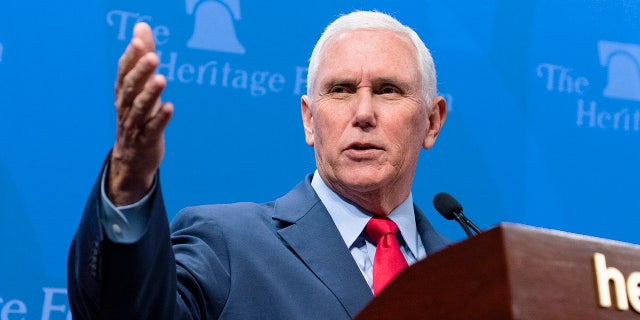 Former Vice President Mike Pence delivers a speech at The Heritage Foundation titled "The Freedom Agenda and America's Future" in Washington, D.C., on Oct. 19, 2022.