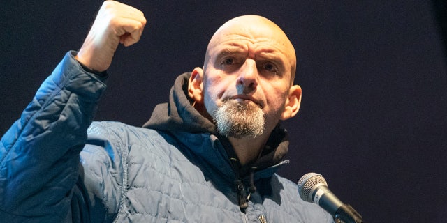 John Fetterman speaks to supporters at a "Get Out the Vote" rally in Pittsburgh, Pennsylvania.