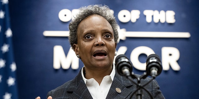 Lori Lightfoot, mayor of Chicago, speaks during a news conference in Chicago, Oct. 27, 2022. 