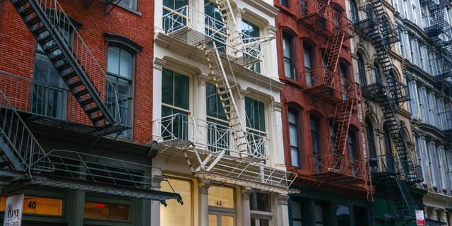 Fire escape stairs at SoHo, Lower Manhattan in New York, United States, on October 24, 2022. 