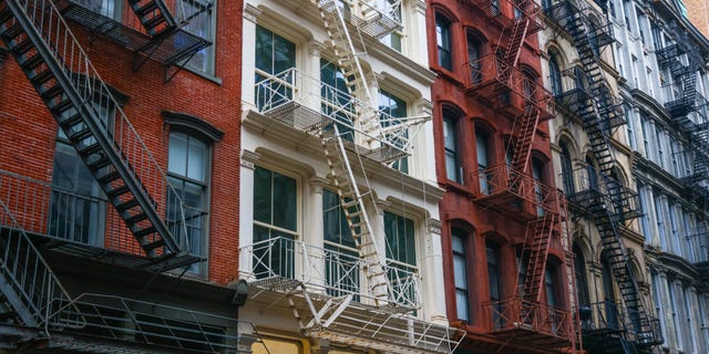 Fire escape stairs in SoHo, Lower Manhattan in New York, United States on October 24, 2022.