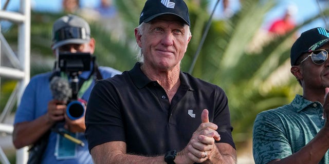 Greg Norman, General Manager and Commissioner of LIV Golf, is introduced to the public during the Team Stroke Championship at the LIV Golf Invitational - Miami at Trump National Doral Miami Oct.  January 30, 2022 in Doral, Florida. 