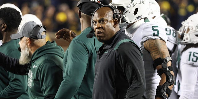 Michigan State Spartans head coach Mel Tucker looks on during a college football game between the Michigan State Spartans and the Michigan Wolverines on October 29, 2022 at Michigan Stadium in Ann Arbor, Michigan. 