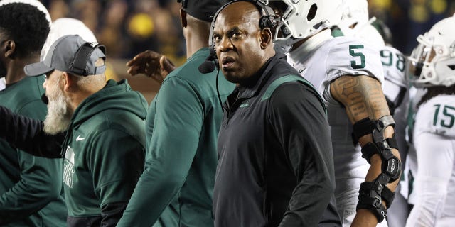 Michigan State Spartans head coach Mel Tucker looks on during a college football game between the Michigan State Spartans and the Michigan Wolverines on October 29, 2022 at Michigan Stadium in Ann Arbor, Michigan. 