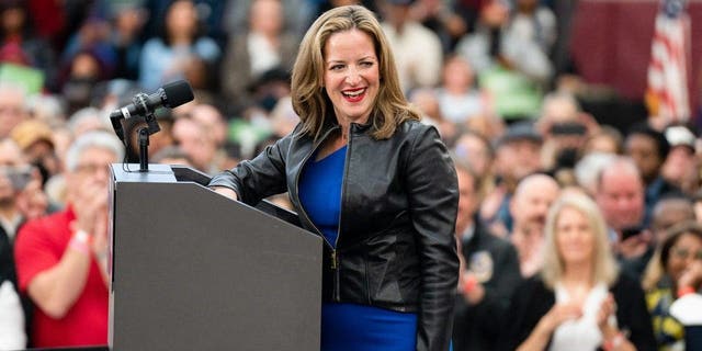 Michigan Secretary of State Jocelyn Benson speaks during the Get Out the Vote Rally in Detroit, Oct. 29, 2022.