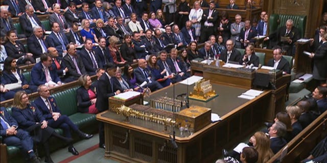 Prime Minister Rishi Sunak speaks during Prime Minister's Questions in the House of Commons, London. 