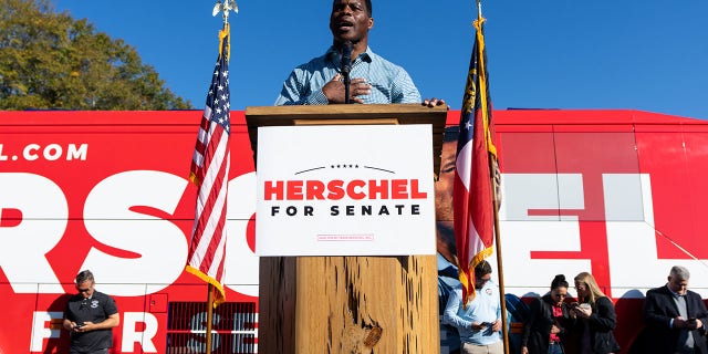 Senate candidate Herschel Walker speaks during his campaign rally in Newton, Ga., on Friday, Nov. 4, 2022.