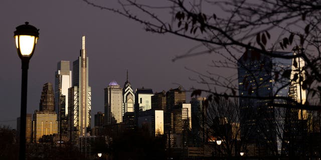 A view of the Philadelphia Center City skyline looking eastward is seen on November 7, 2022.