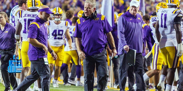 LSU head coach Brian Kelly during a game against the Alabama Crimson Tide Nov. 5, 2022, at Tiger Stadium in Baton Rouge, La. 