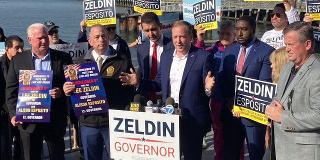 Rep. Lee Zeldin, RN.Y., on Friday, Nov. 4, 2022, on a visit to Pier 45 on the Hudson River in Manhattan, New York. 