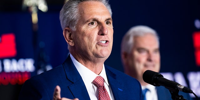 House Minority Leader Kevin McCarthy addresses an election night party in Washington, D.C., on Nov. 8, 2022.