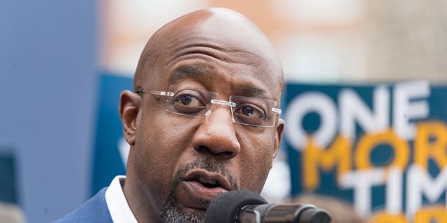 Sen. Raphael Warnock, D-Ga., speaks at a press conference to discuss his runoff campaign on Nov. 10, 2022 in Atlanta.