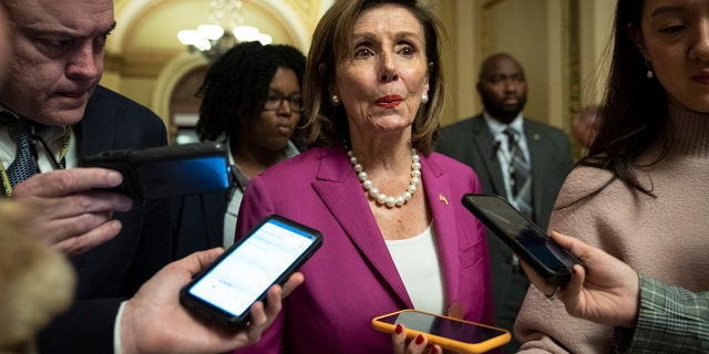 US House Speaker Nancy Pelosi, D-Calif., talks to reporters at the US Capitol on November 14, 2022 in Washington, DC. 