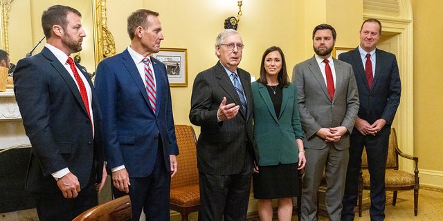Newly elected GOP senators meet with Republican Senate Majority Leader Mitch McConnell at the Capitol in Washington, DC, on November 15, 2022.