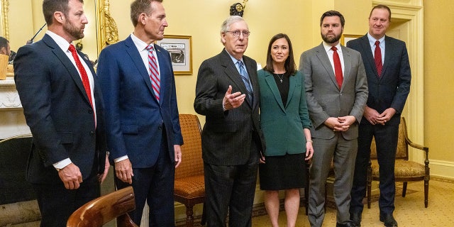 Newly elected GOP Senators meet with Republican Senate Leader Mitch McConnell at the Capitol in Washington, DC on November 15th, 2022.